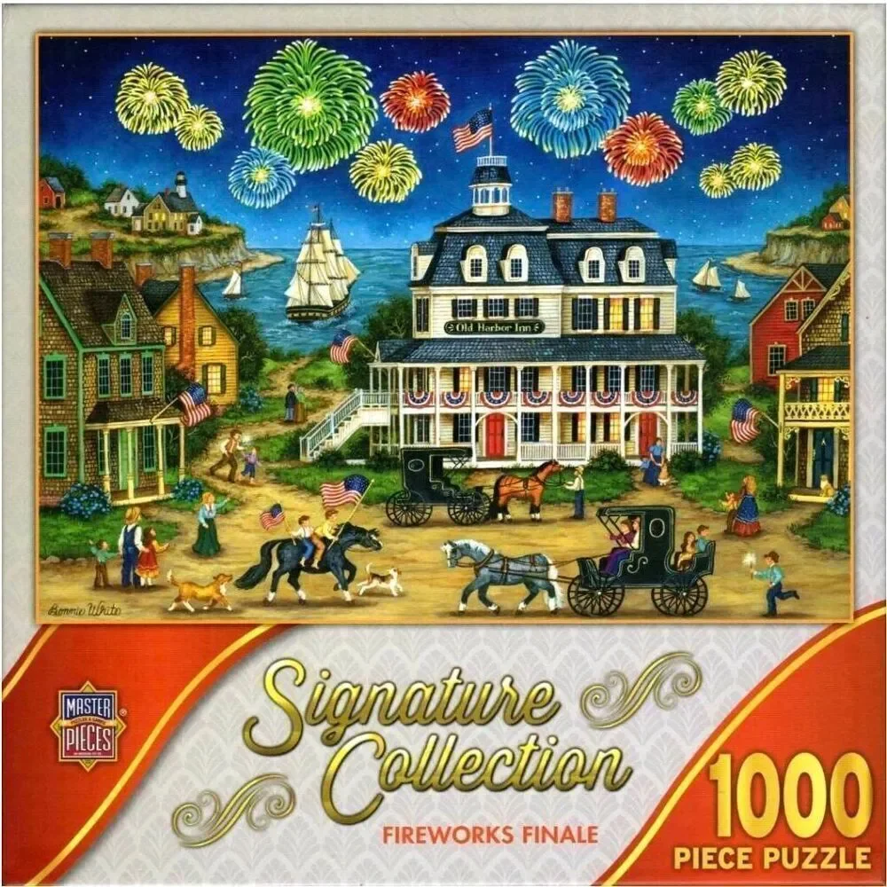 Master Pieces Fireworks Finale 1000 pc Jigsaw Puzzle, USED, tape on box